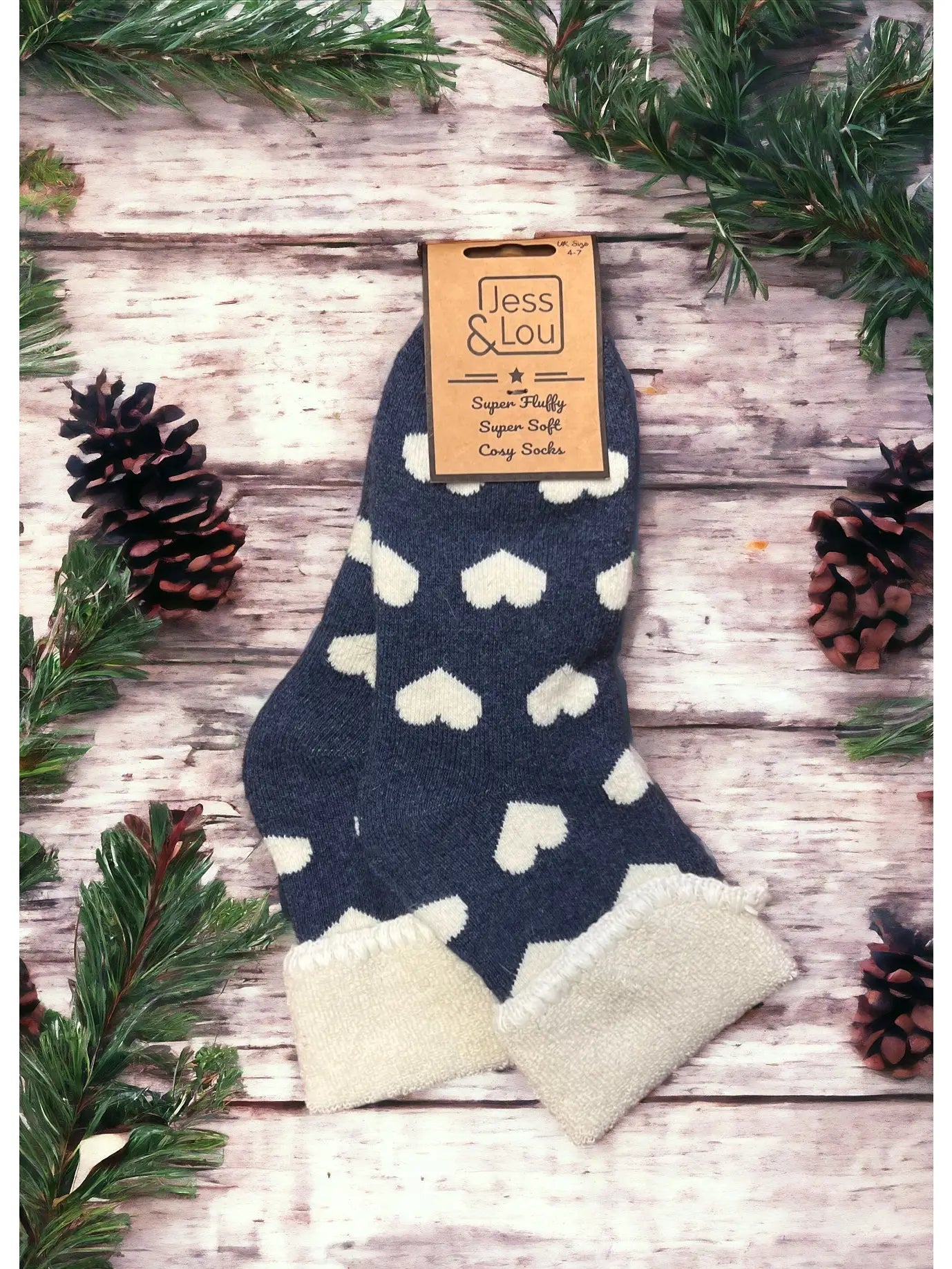 Navy Love Heart Cosy Cuff Socks
