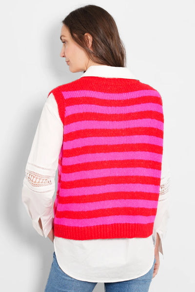 Wool Blend Tank Top - Red/Fuchsia, Striped