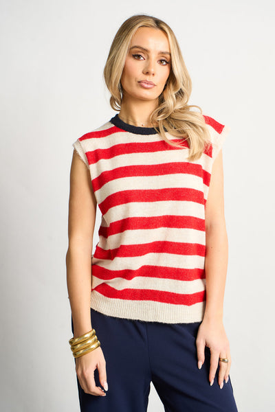 Red Striped Italian Wool Blend Knitted Tank Top