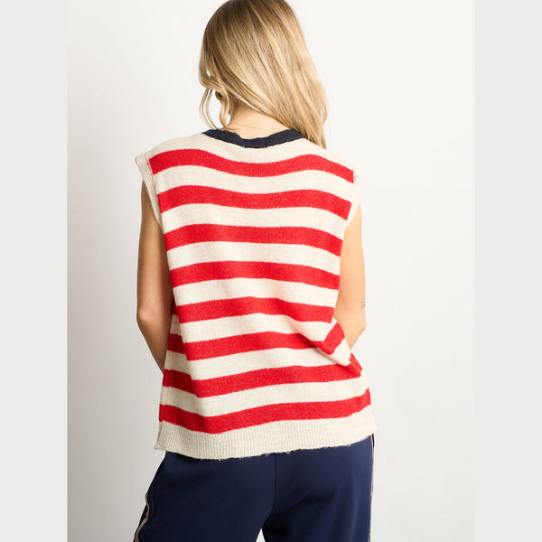 Red Striped Italian Wool Blend Knitted Tank Top