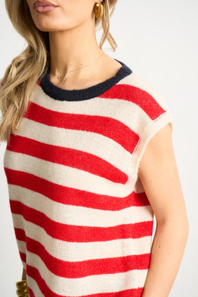Red Striped Italian Wool Blend Knitted Tank Top