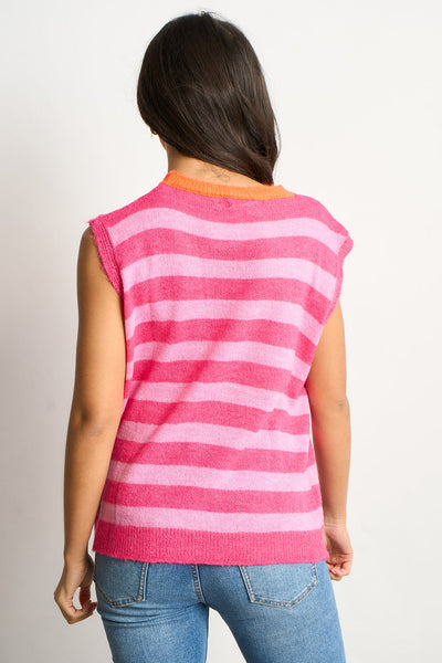 Pink Striped Italian Wool Blend Knitted Tank Top
