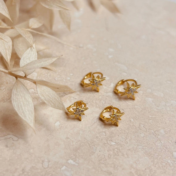 Gold Diamanté Star Huggie Hoops
