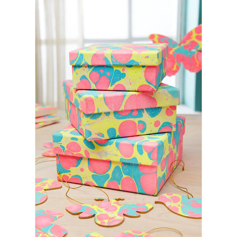 Set of 3 Neon Marbled Nested Boxes