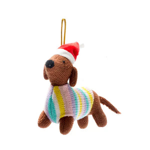 Christmas Knitted Dachshund in Pretty Pastel Jumper