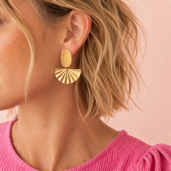 Gold Plated Fan Statement Earrings