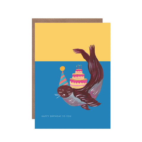 Sea Lion and Cake Birthday Greeting Card