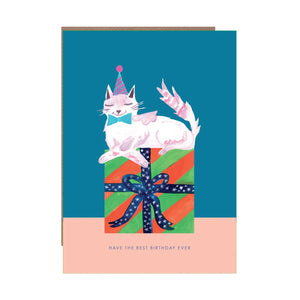 Cat On Present Birthday Greeting Card