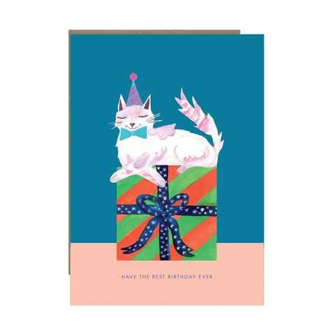 Cat On Present Birthday Greeting Card