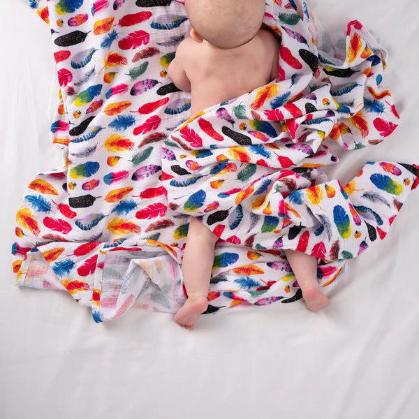 XL Rainbow Feather Print Muslin Swaddle