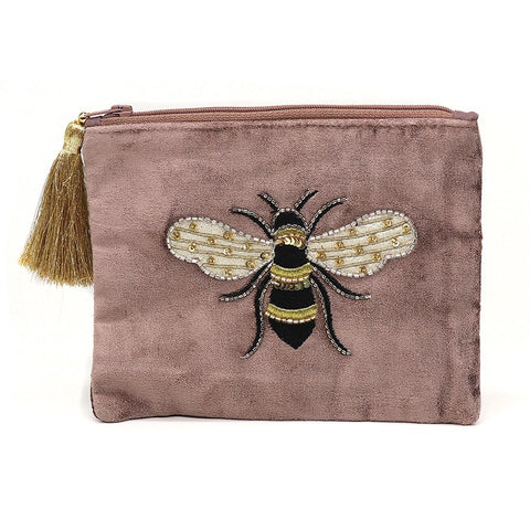 Mink Velvet Embroidered Bee Purse