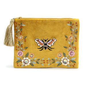 Mustard Velvet Floral Bee Purse