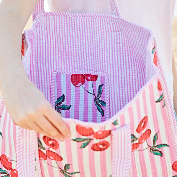 Cherry Print Quilted Cotton Tote Bag