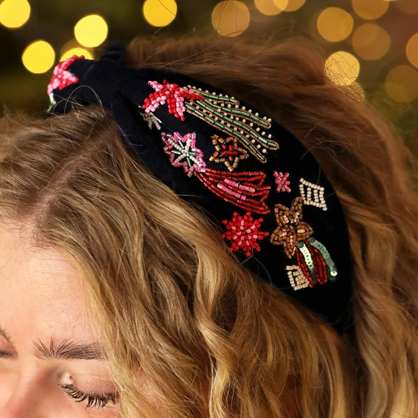 Navy Velvet Rainbow Celestial Beaded Headband