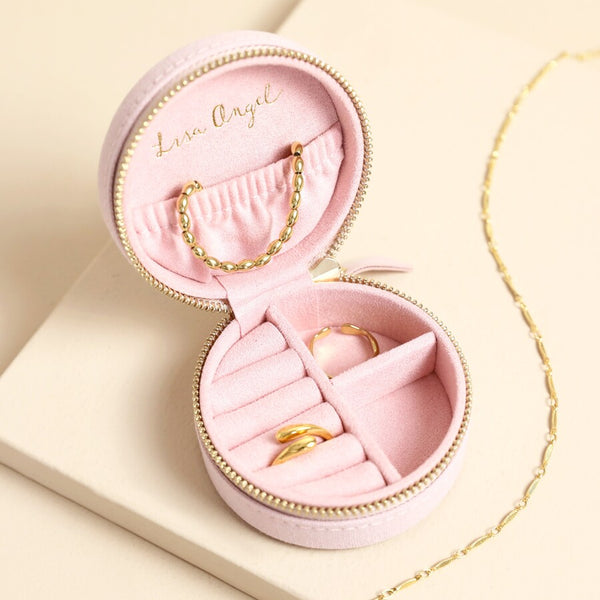 Embroidered Pink Dog Round Jewellery Case