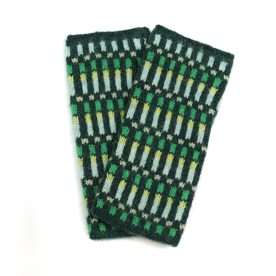 Green Mix Offset Stripe Wrist Warmers