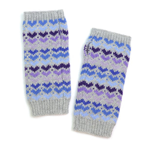 Grey and Blue Heart Knit Wrist Warmers