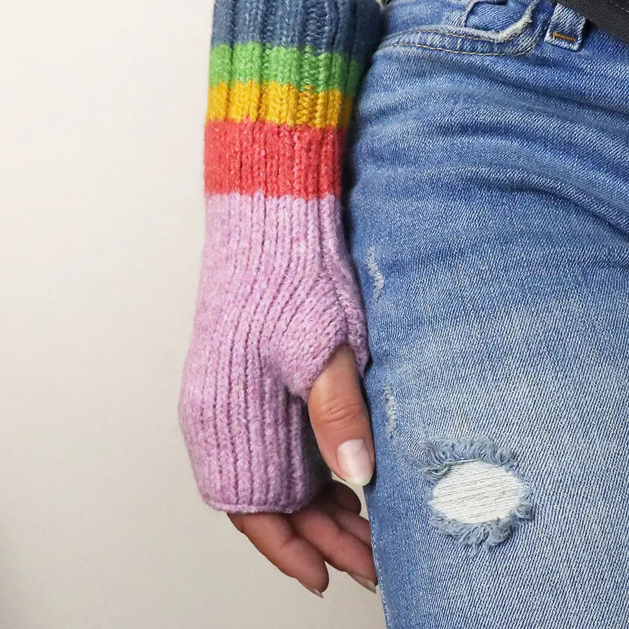 Lilac Stripe Edge Wrist Warmers