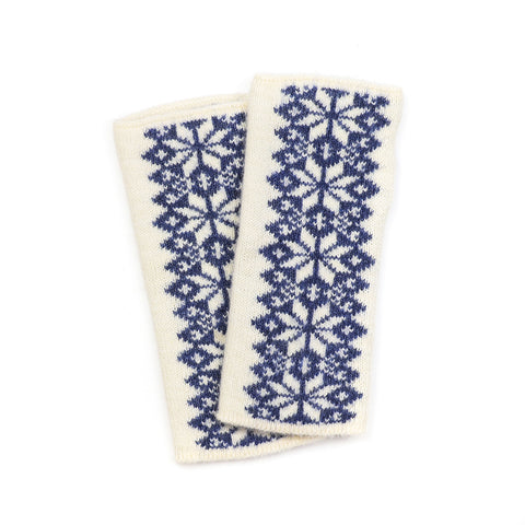 Blue and Cream Scandi Starflower Wrist Warmers
