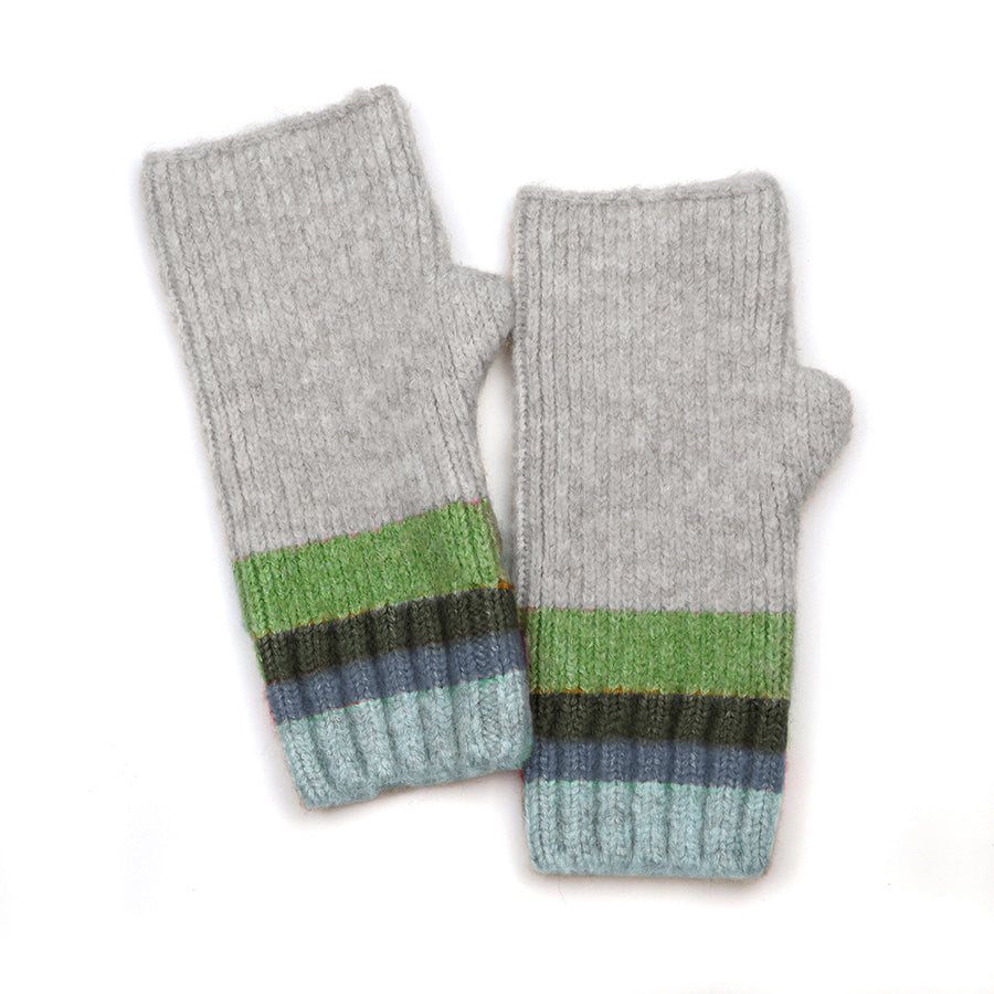 Grey, Blue and Green Mix Stripe Wrist Warmers