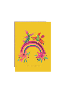 Party Birds On Rainbow Birthday Greeting Card
