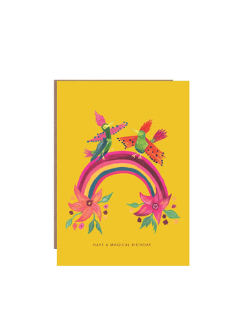 Party Birds On Rainbow Birthday Greeting Card