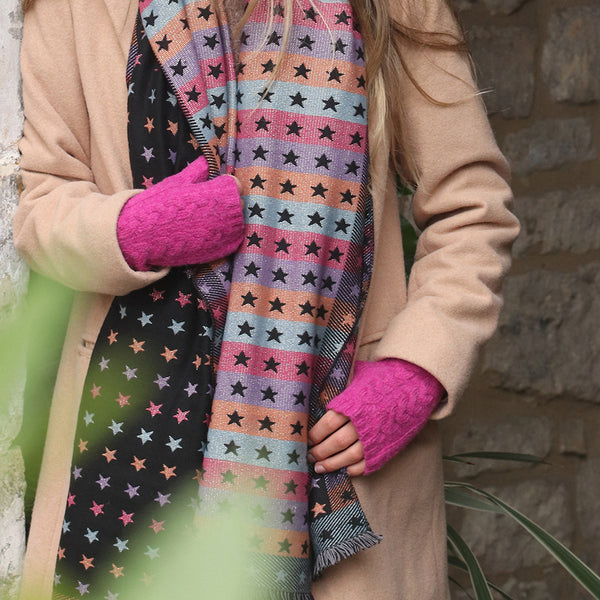 Pink Cable Knit Recycled Wrist Warmers