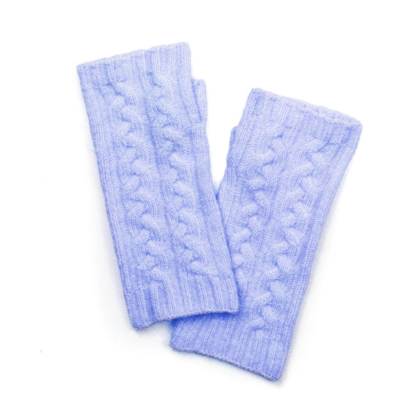 Ice Blue Cable Knit Recycled Wrist Warmers