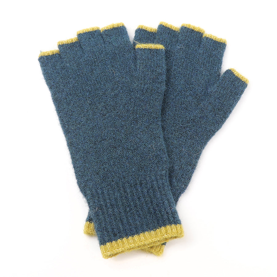 Teal Mix Contrast Trim Fingerless Gloves