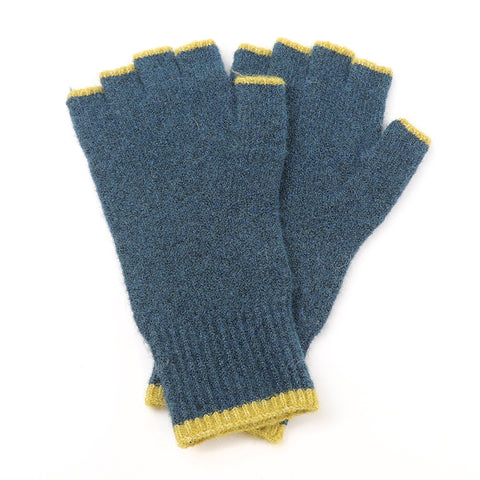 Teal Mix Contrast Trim Fingerless Gloves