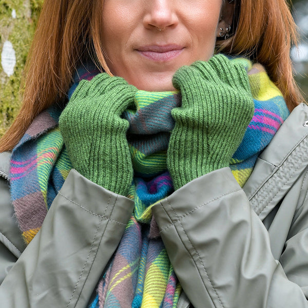 Green Ribbed Fingerless Recycled Blend Gloves
