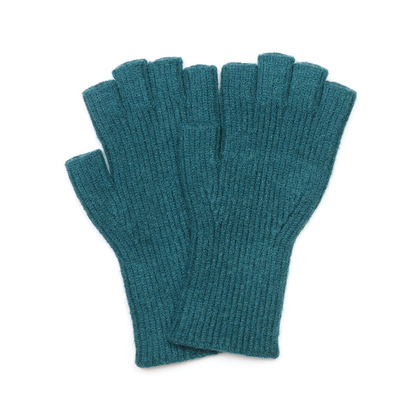 Teal Ribbed Fingerless Recycled Blend Gloves