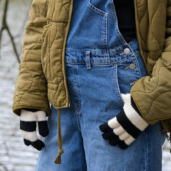 Black & Cream Bold Stripe Gloves