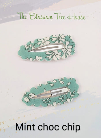 Liberty London Fabric Hair Clips- Spring Collection - Mint Choc Chip