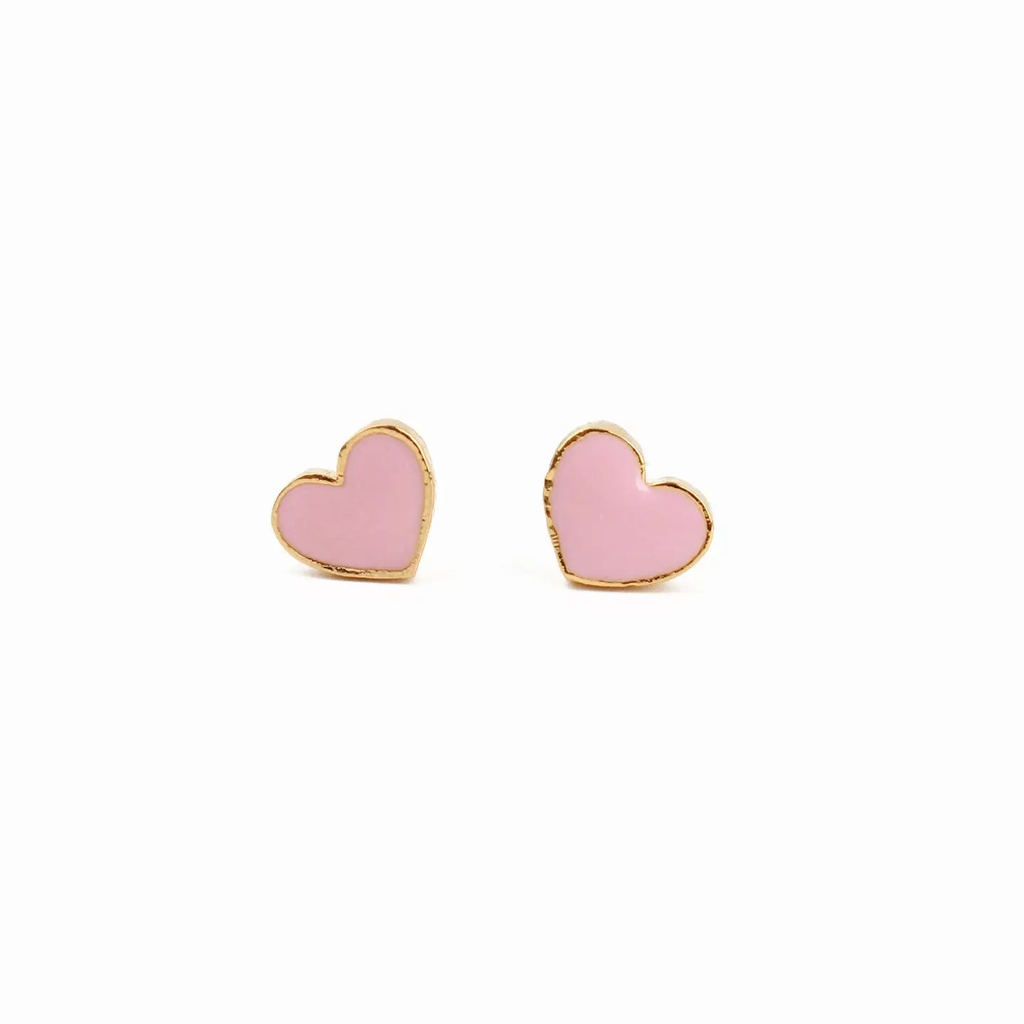 Pink Enamel Small Heart Studs