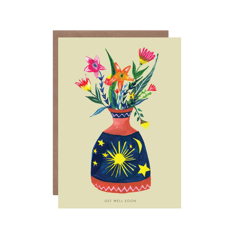 Bottle of Flowers Get Well Soon Greeting Card