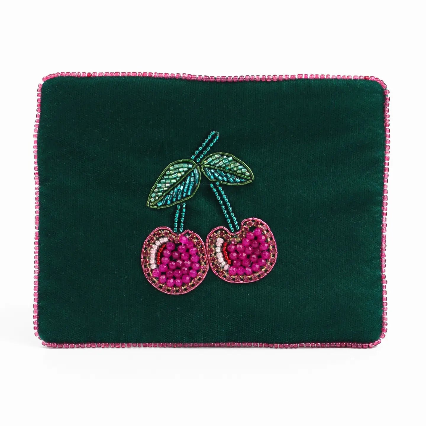 Cherry Green Velvet Small Pouch