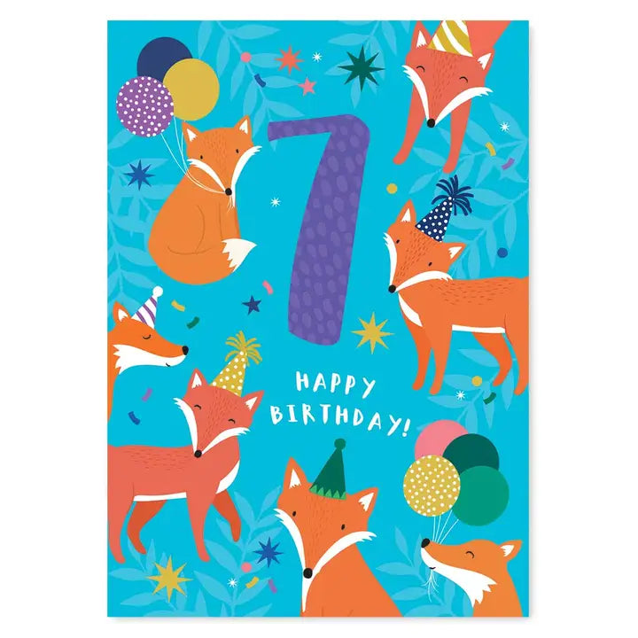 Cute Age 7 Fox Birthday Card