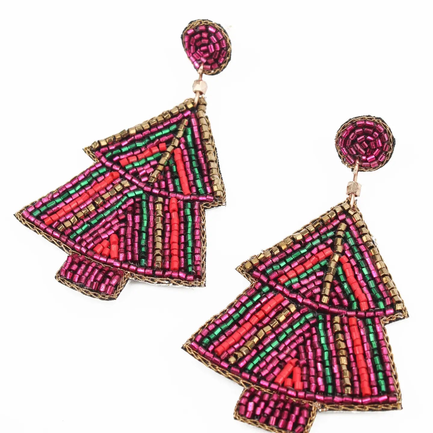 Multi Stripe Christmas Tree Earrings