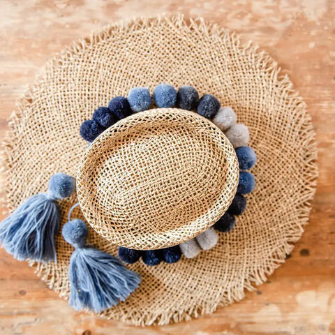 Grey Blue Pom Pom Hatband