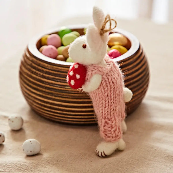 Felt Rabbit with Mushroom Hanging Decoration