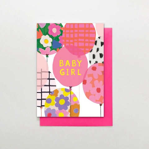 Baby Girl Balloons Greetings Card