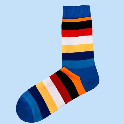Men's Multi Stripe Socks - Blue, Red, Orange, Yellow, White and Black