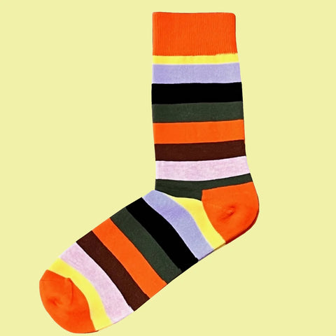 Men's Multi-Coloured Stripe Socks – Orange, Khaki, Black, Lilac, Yellow and Brown