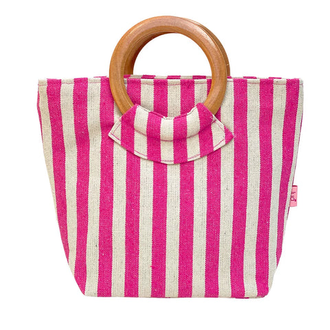 Wooden Handle Grab Bag – Pink Seaside Stripe