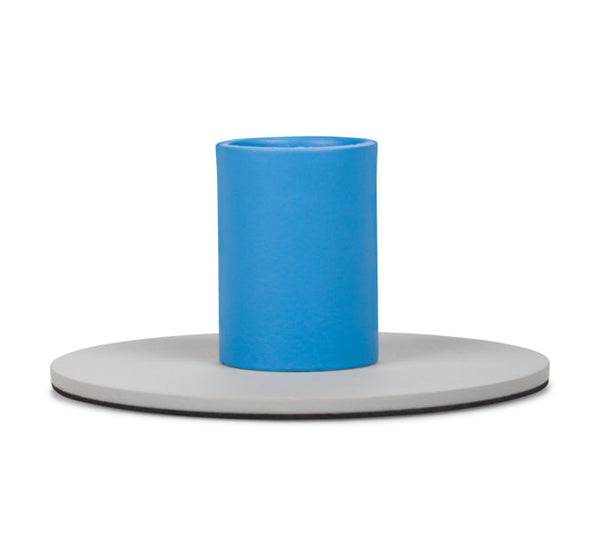 Small 4cm Two-Tone Grey & Blue Metal Candleholder