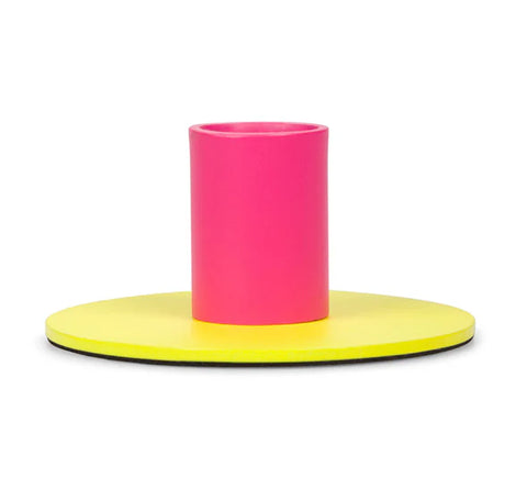 Small 4cm Two-Tone Yellow & Pink Metal Candleholder