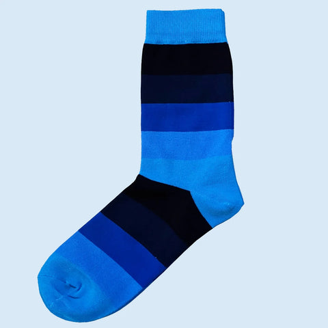 Menswear Socks - Multi Stripe - Royal Blue, Cobalt Blue, Navy and Black