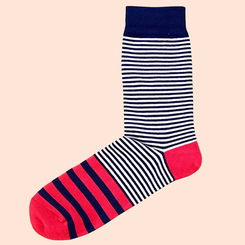 Thin & Medium Multi Stripe Socks - Navy, White and Salmon