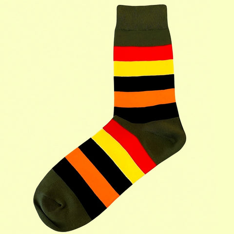 Men's Multi Medium Stripe Socks - Khaki, Red, Yellow, Black, Orange and Navy